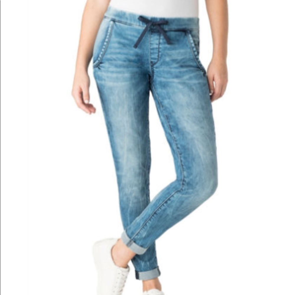 Faux denim joggers with elastic waste band